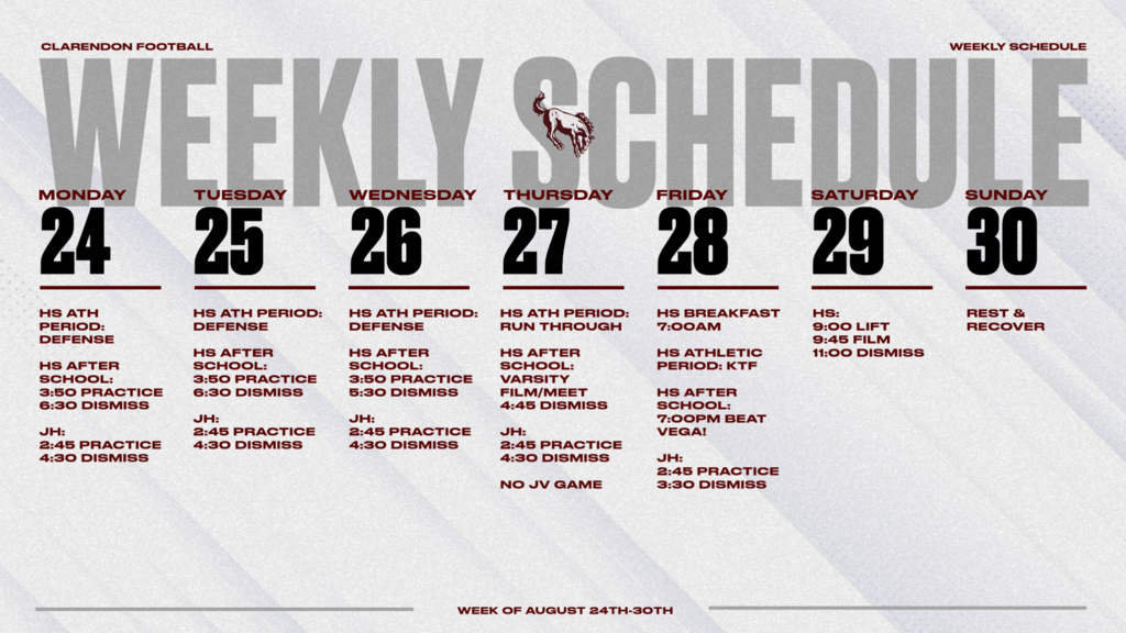 Bronco Football Weekly Schedule