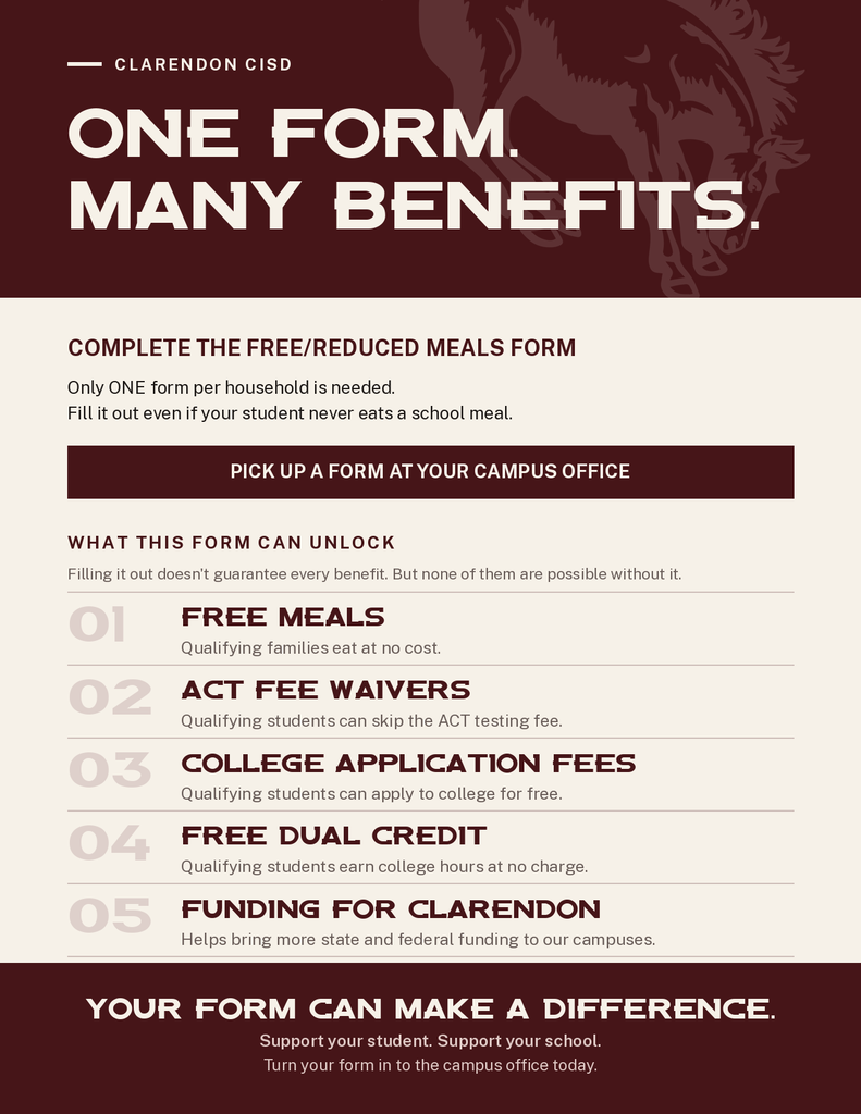 Flyer encouraging parents to fill out the free-reduced lunch form.