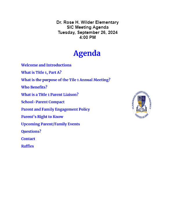 SIC Meeting Agenda
