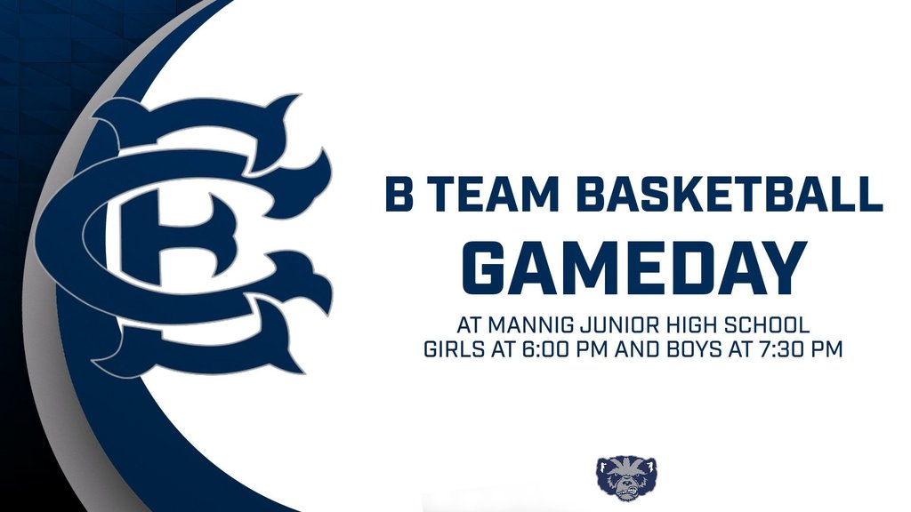 B Team Basketball at Manning Junior High at 6 and 7:30 PM