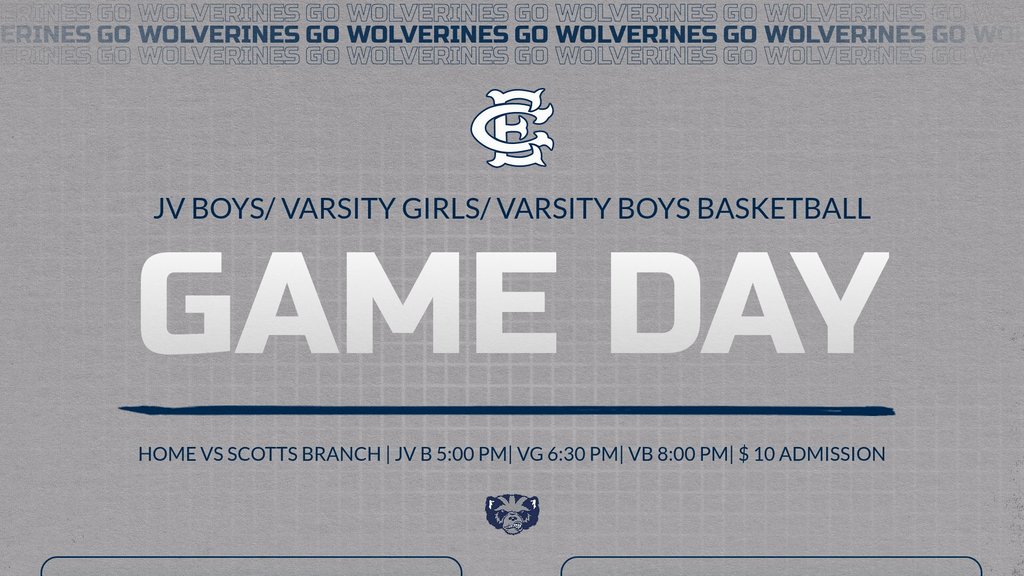 Home basketball vs Scotts Branch, JV Boys at 5, VG at 6:30 PM and VB at 8:00 PM. Admission is $10.