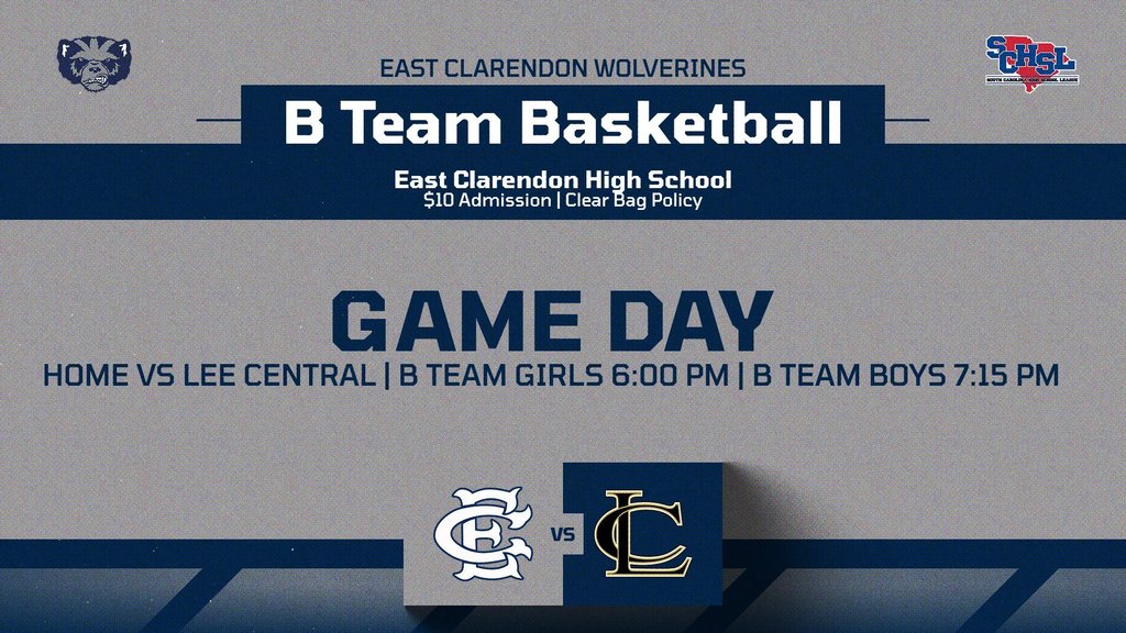 b team basketball at home vs lee central at 6 pm