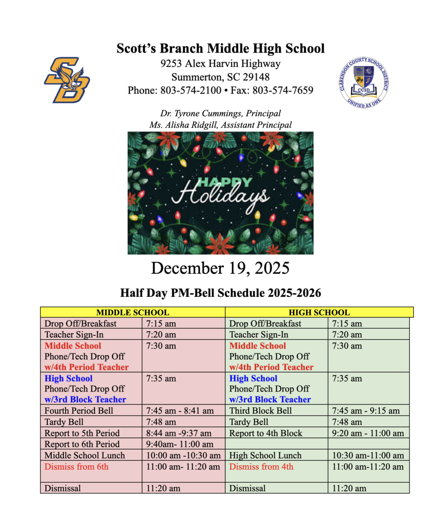 Early Dismissal Dec. 19th