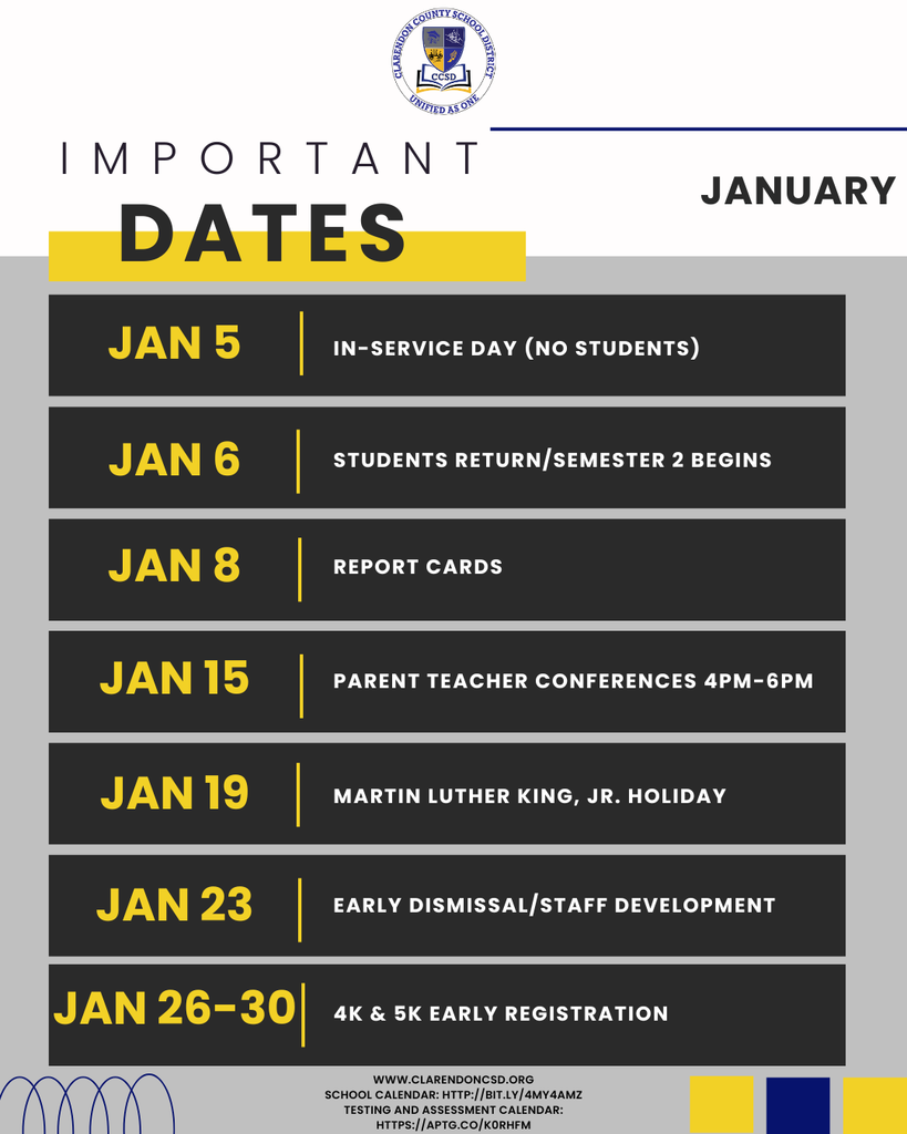 Upcoming Dates for January
