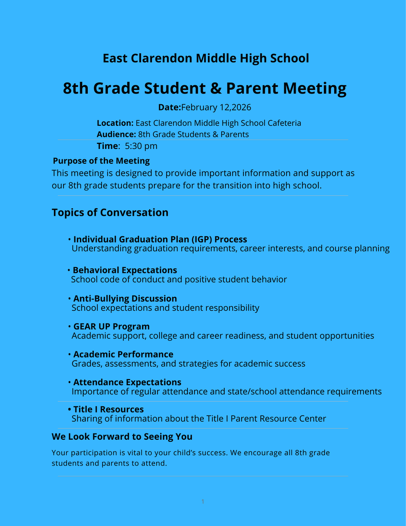 8th Grade Meeting English