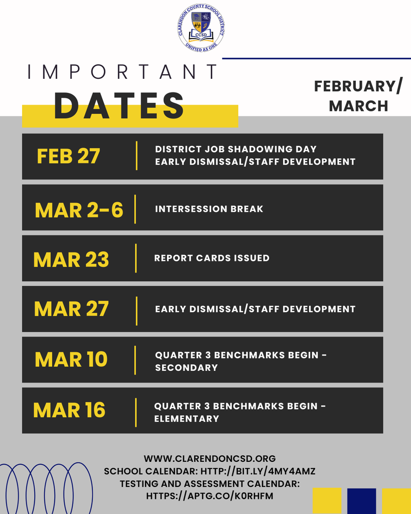 Feb/March Important Dates