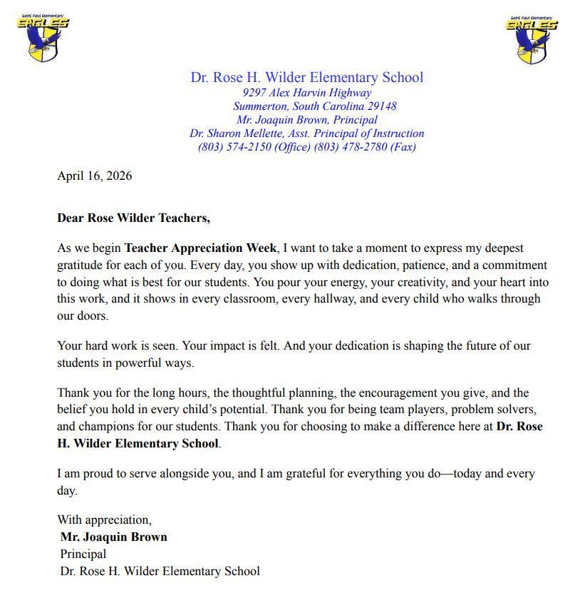 Teacher Appreciation Letter