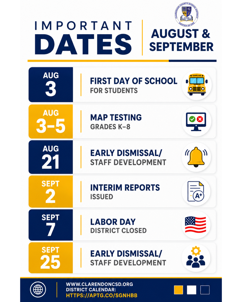 Important Dates for August and September 2026