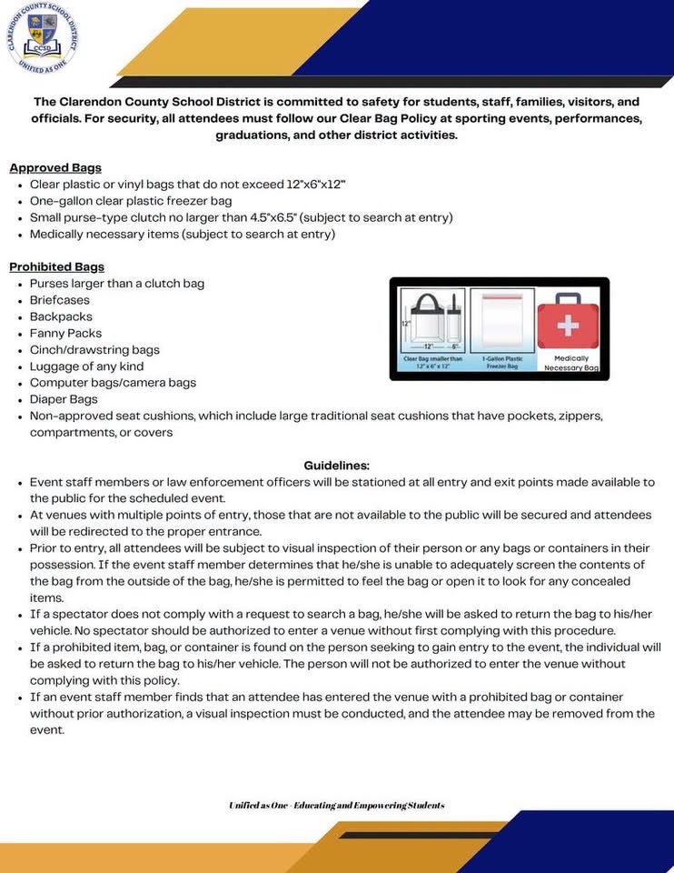 CCSD Clear Bag Policy Strictly Enforced