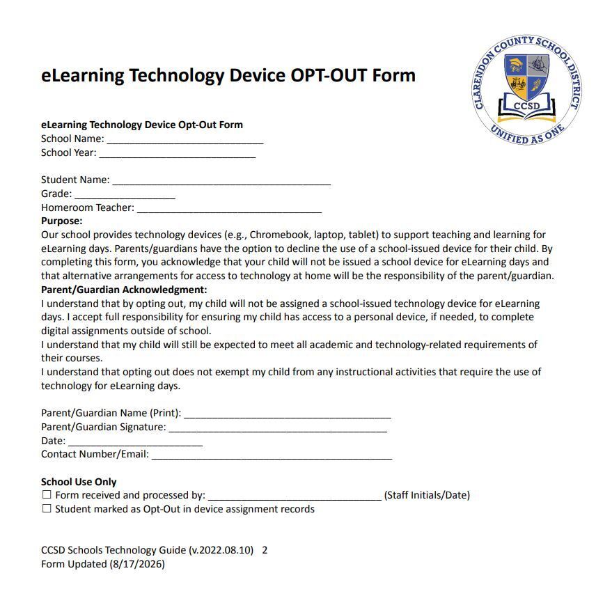eLearning Technology Device OPT-OUT Form
