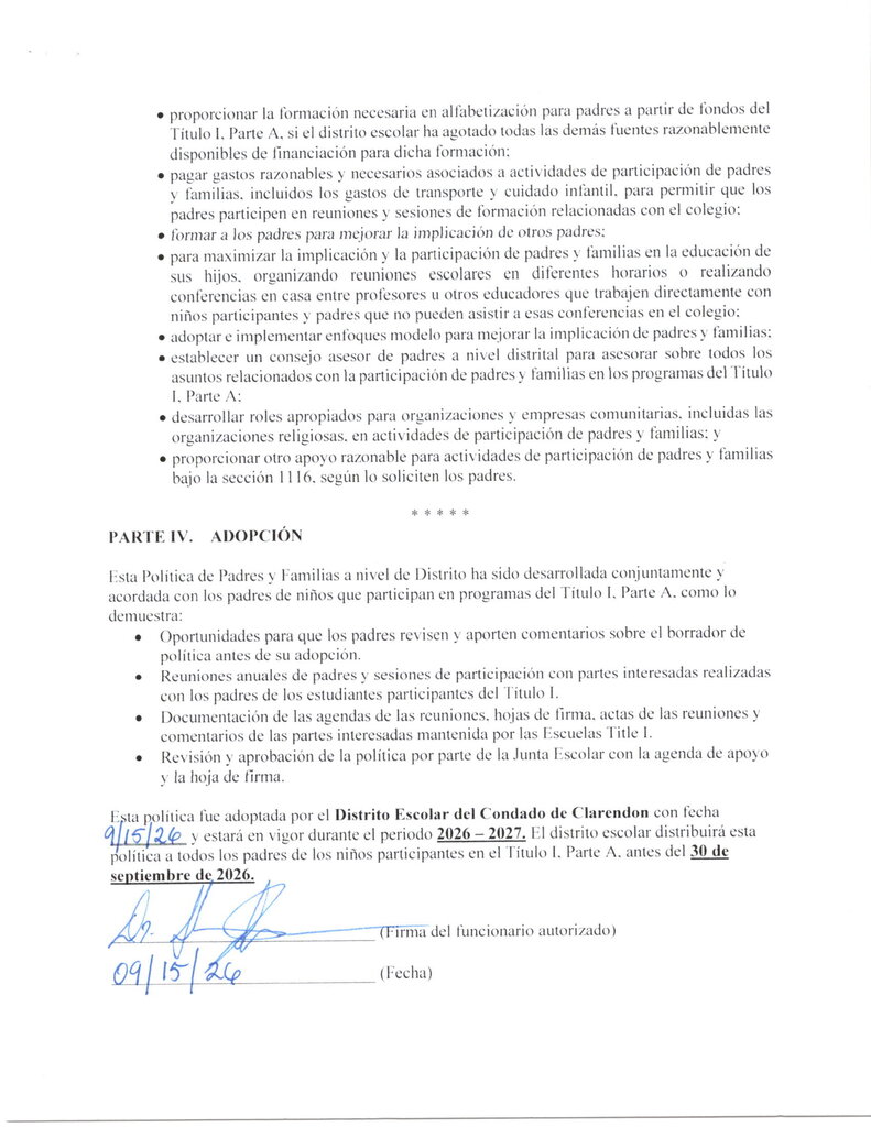 Politica De Participacion De Padres Y Familias