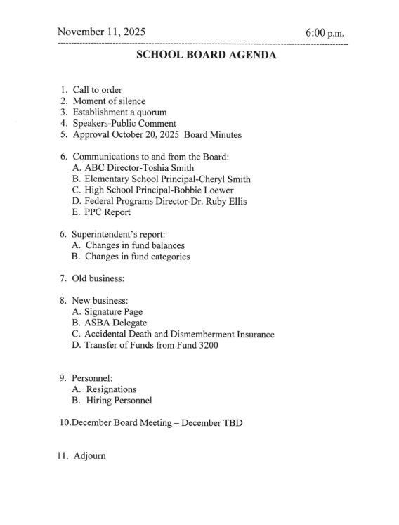 November 11, 2025 Agenda