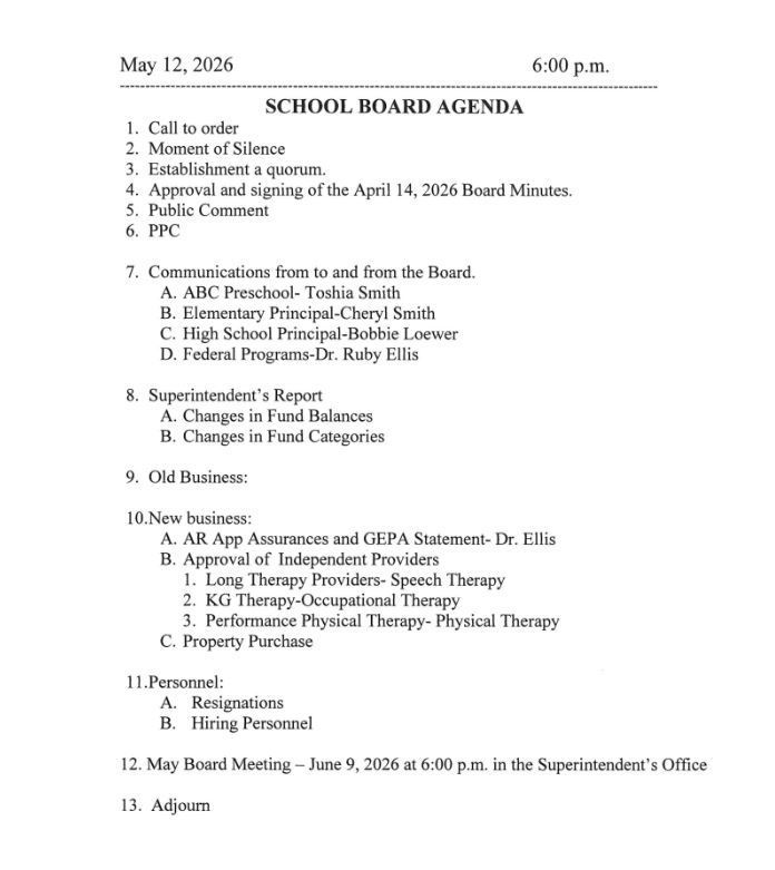 May 12, 2026 Agenda