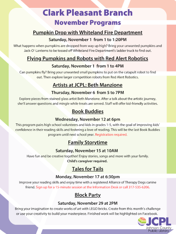 November Library Programs at Clark Pleasant Branch