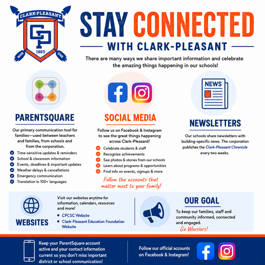 Graphic showing all the ways to stay connected with logos