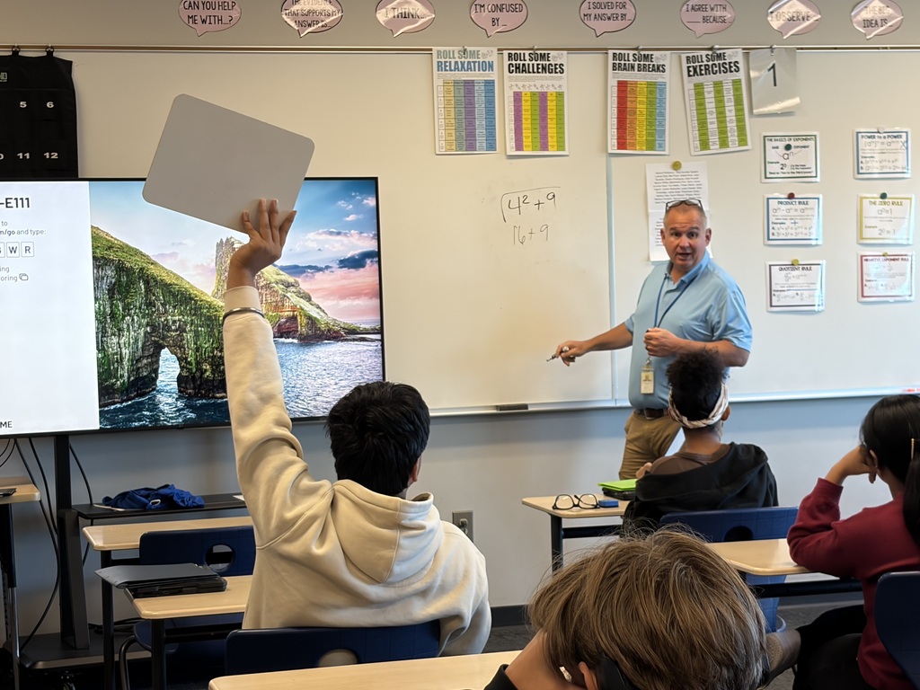 teacher teaching and kid with his hand raised