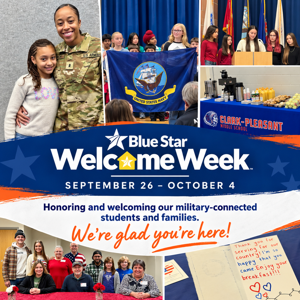 Blue Star Welcome Week Graphic with photos from our schools