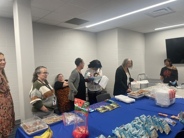 Teachers getting food