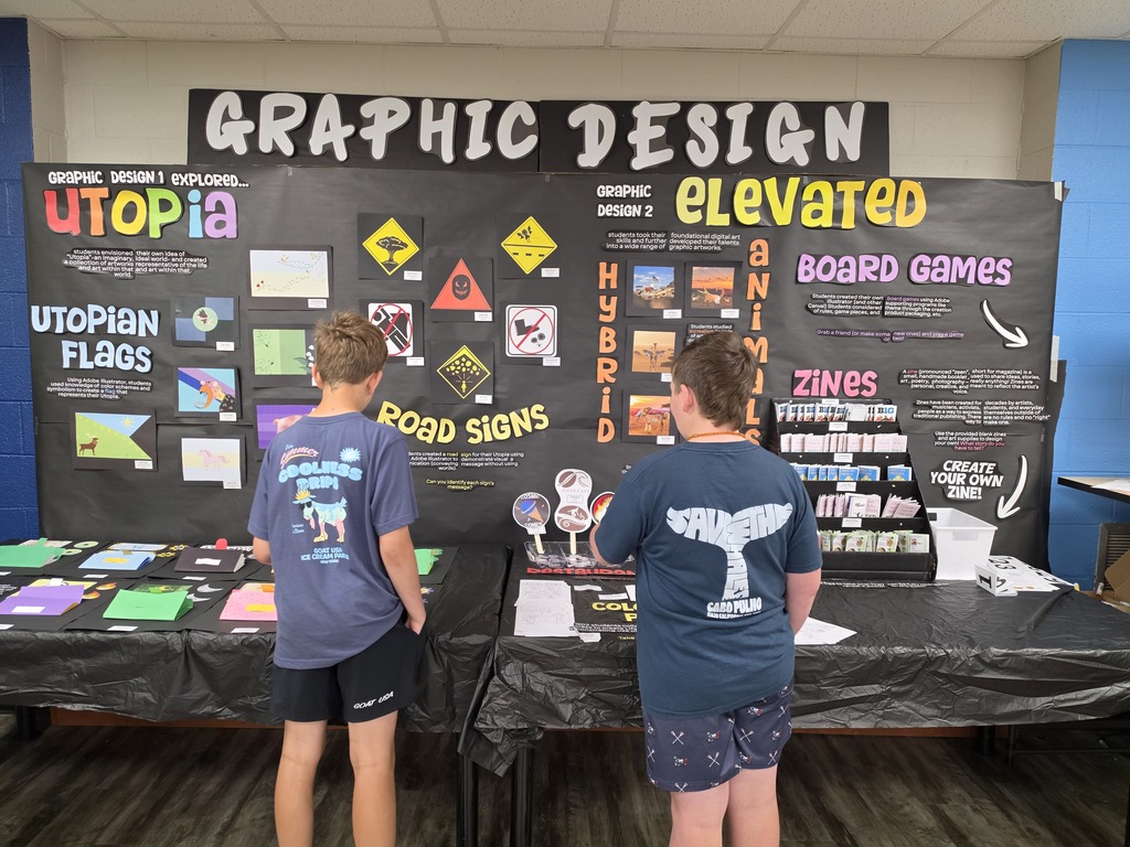 students looking at an art exhibit