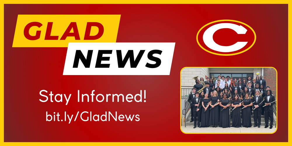 Glad News title and link with picture of CCHS band students