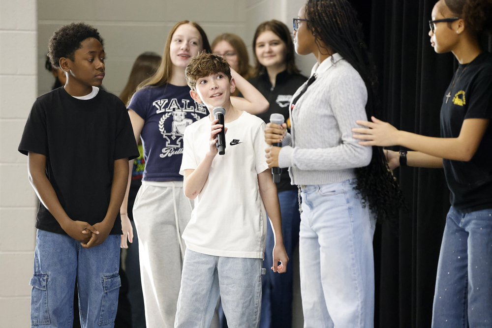 Hilsman Middle School students making announcements