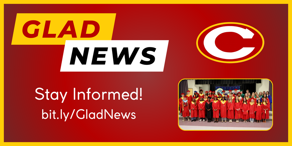 Glad News title and link with picture of seniors in their caps and gowns at the Barrow Elementary Senior Walk