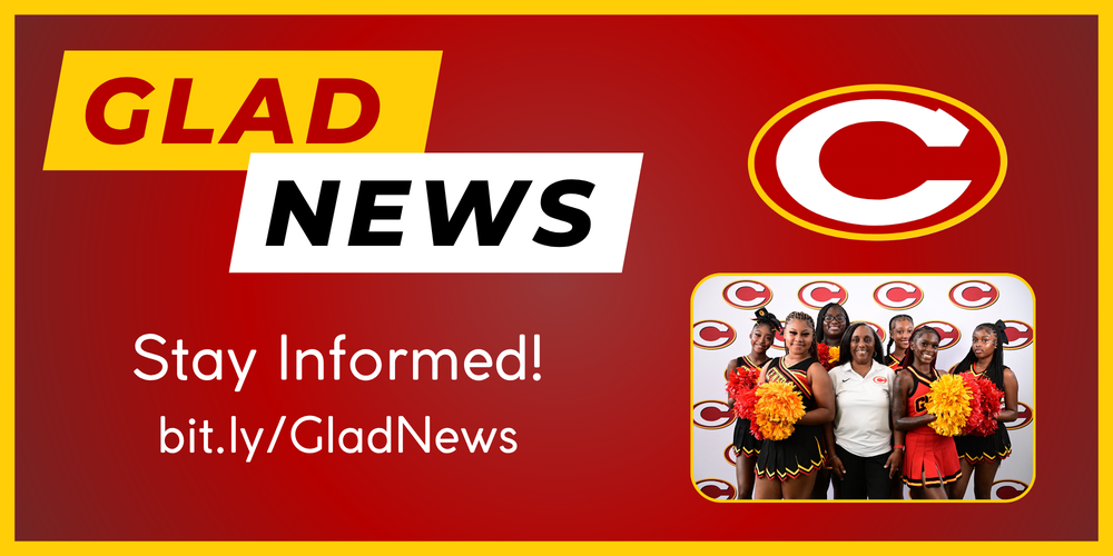Glad New link and title with picture of CCHS cheerleaders and cheerleading coach