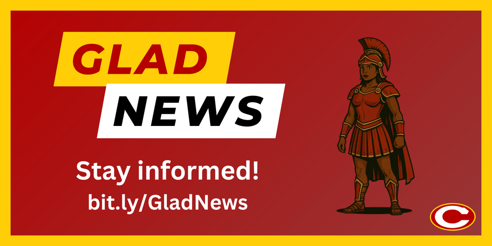 Glad News title, link, and an image of a Gladiator