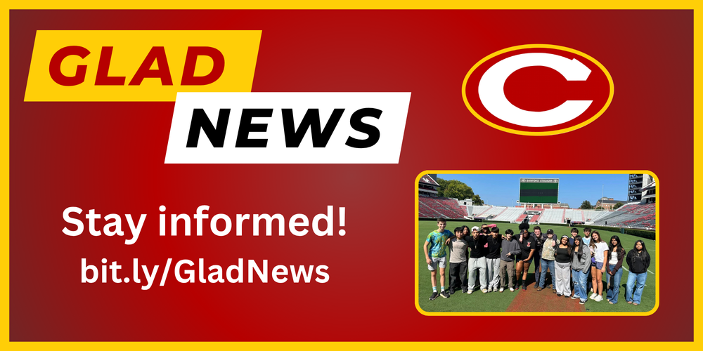 Glad News title and link with picture of agriculture students at UGA's Sanford Stadium