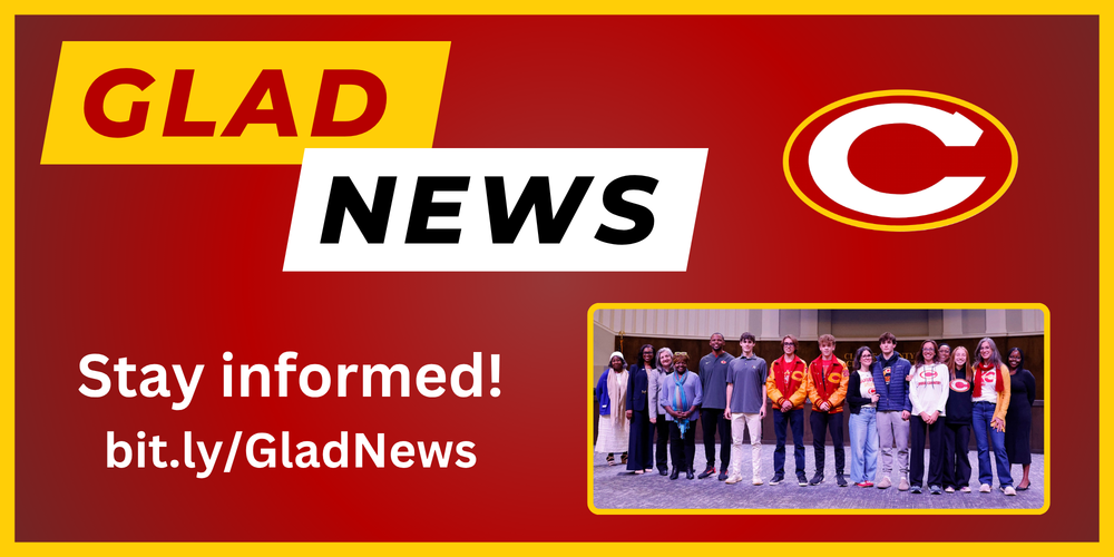 Glad News title and link with picture of boys cross country team at the CCSD Board of Education meeting