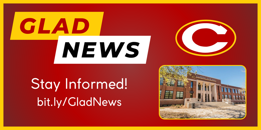Glad News title, link, and picture of the front of the school