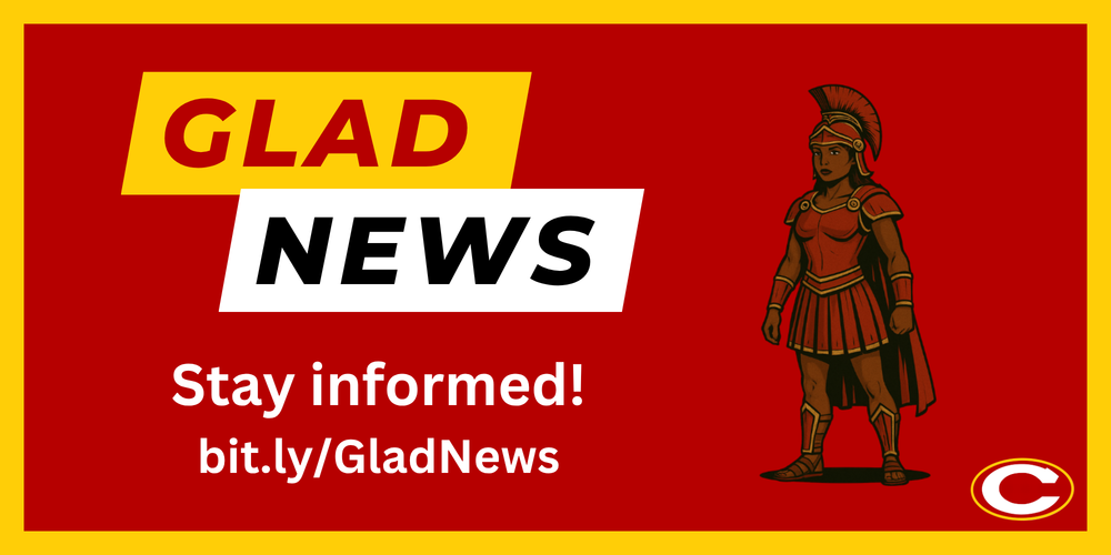 Glad News title and link with picture of a Gladiators