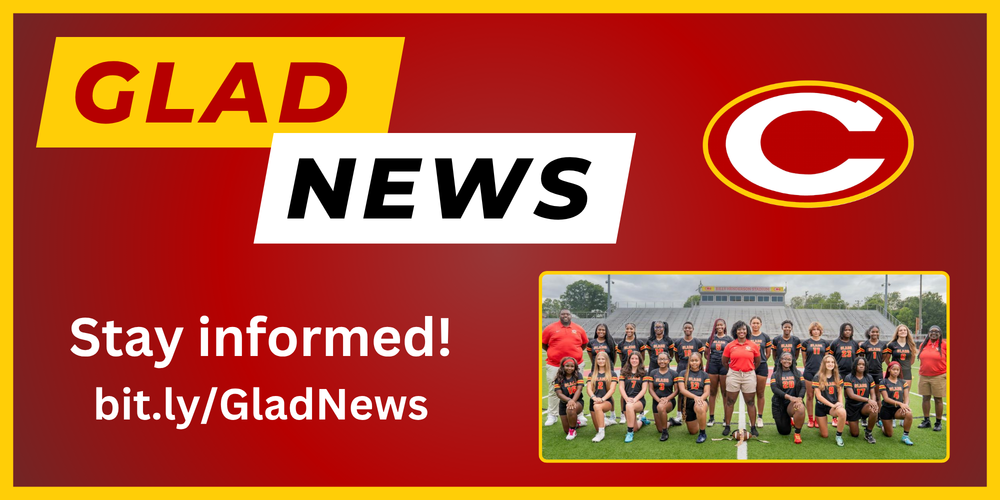 Glad News title page with link to newsletter and picture of CCHS flag football team