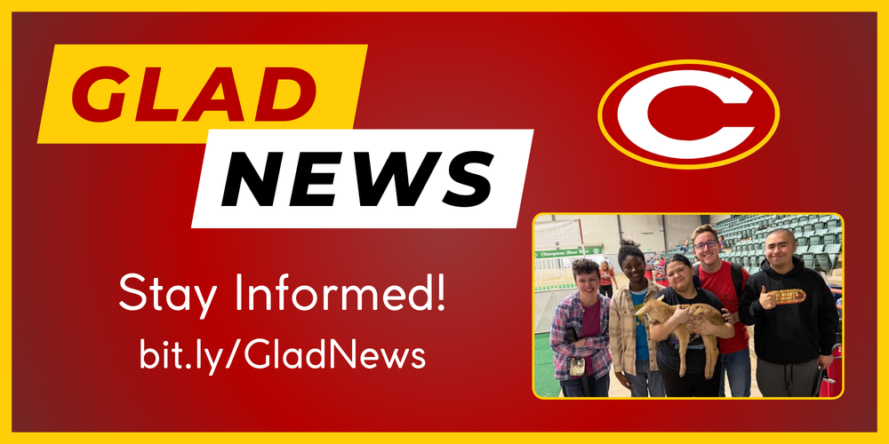 Glad News title and link with picture of agriculture students at a competition