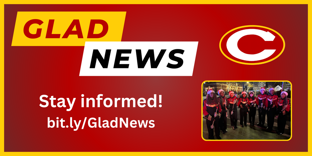 Glad News title with link and picture of marching band at Christmas parade