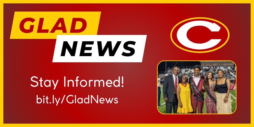 Glad news title and link with picture of homecoming royalty