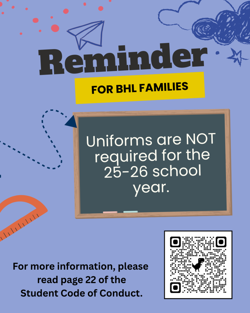 No uniforms required during 25-26 school year.