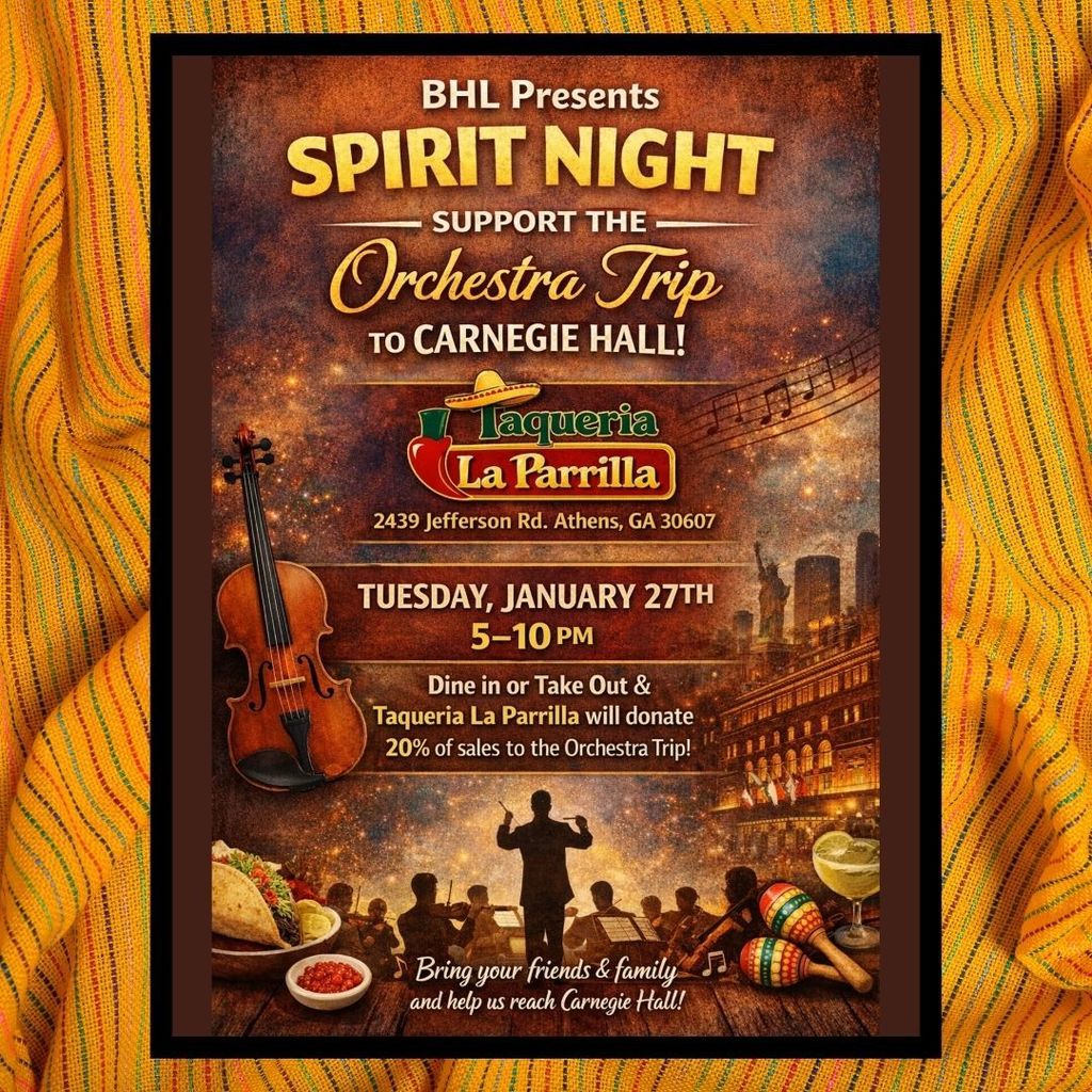 Save the Date notice for Spirit Night at LaParilla on Jan. 27.