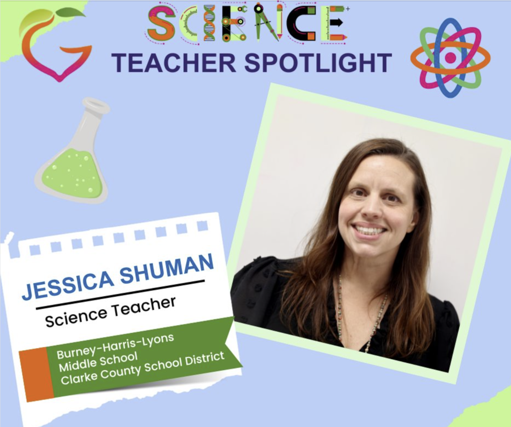 Mrs. Jessica Shuman is honored as a spotlight teacher of GA Science. Image of post.