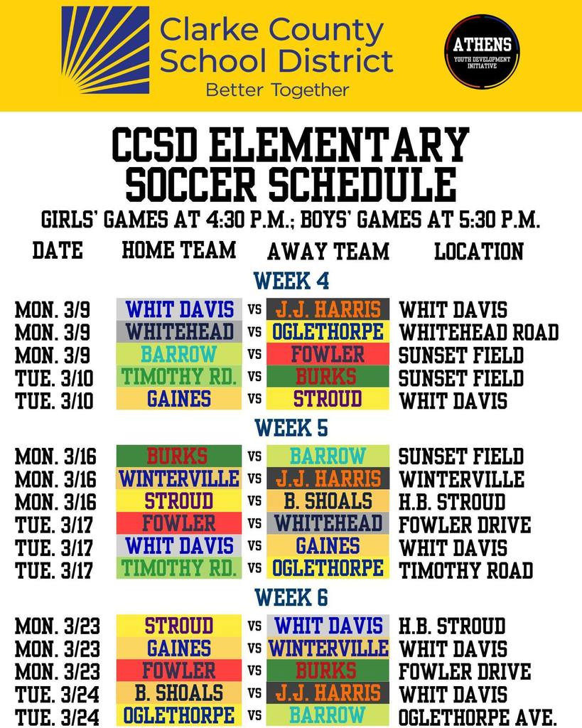Soccer season schedule graphic