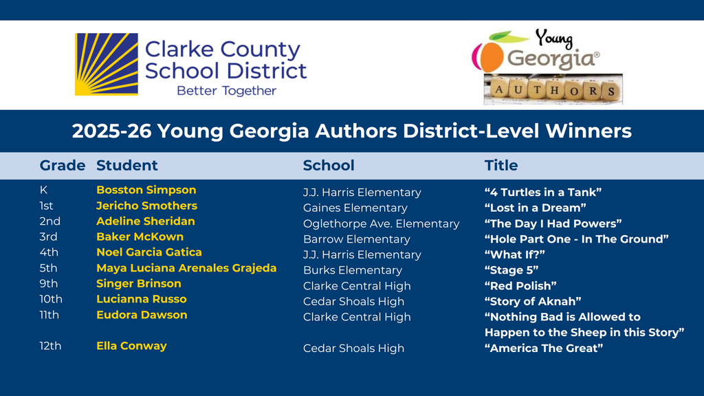 Young Georgia Authors winners graphic with names