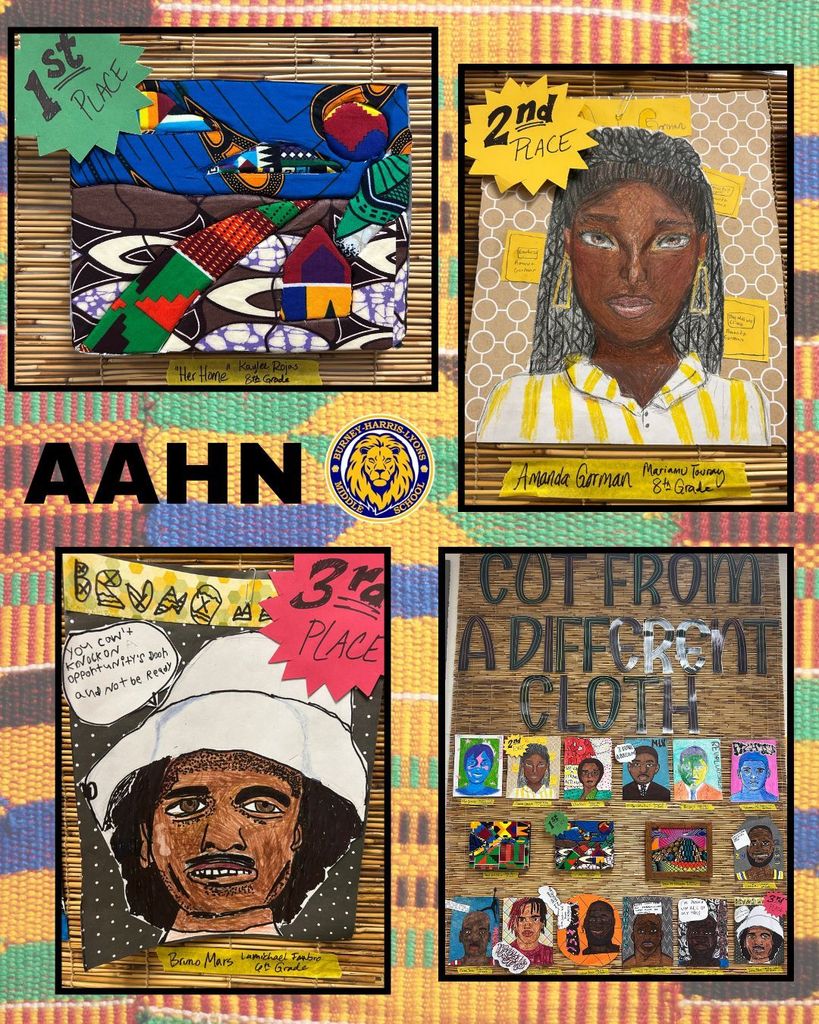 Image collage of 3 winning art pieces. 