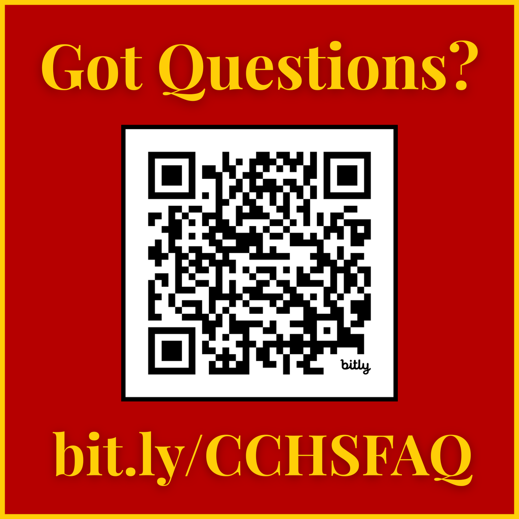 Got Questions? QR code and link to CCHS FAQ
