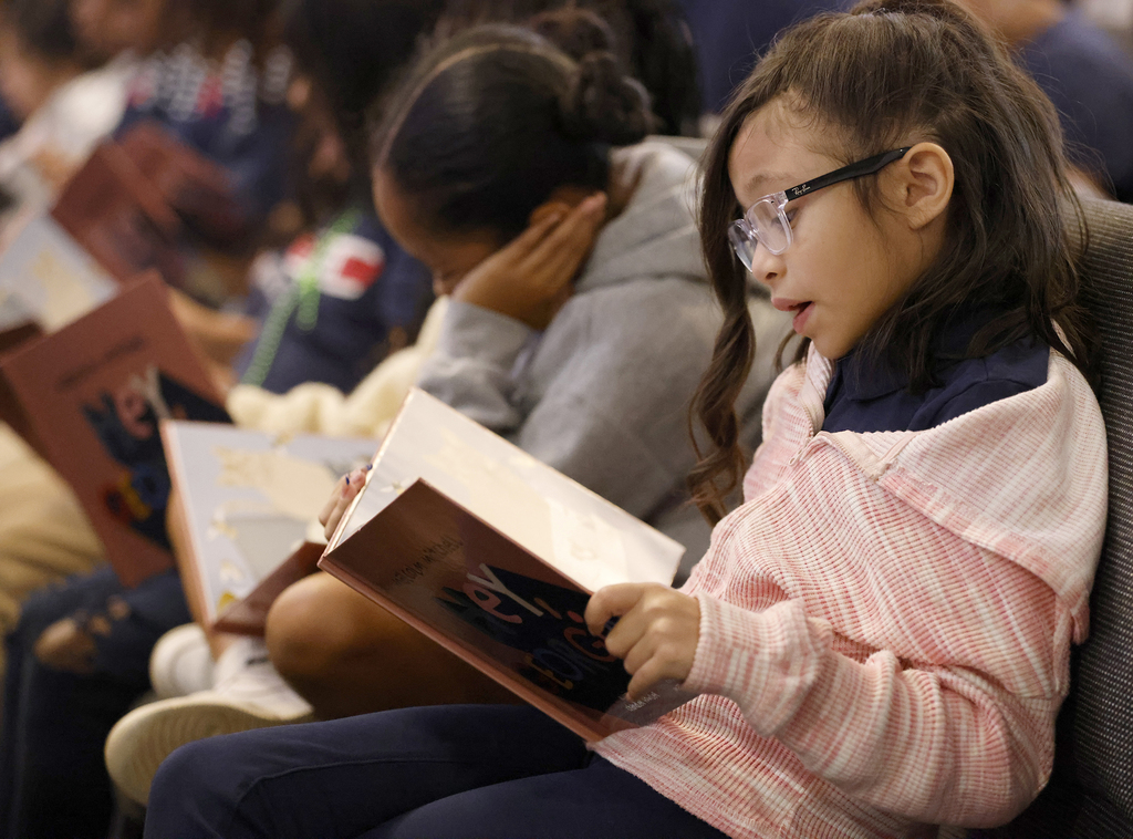 Student reading book