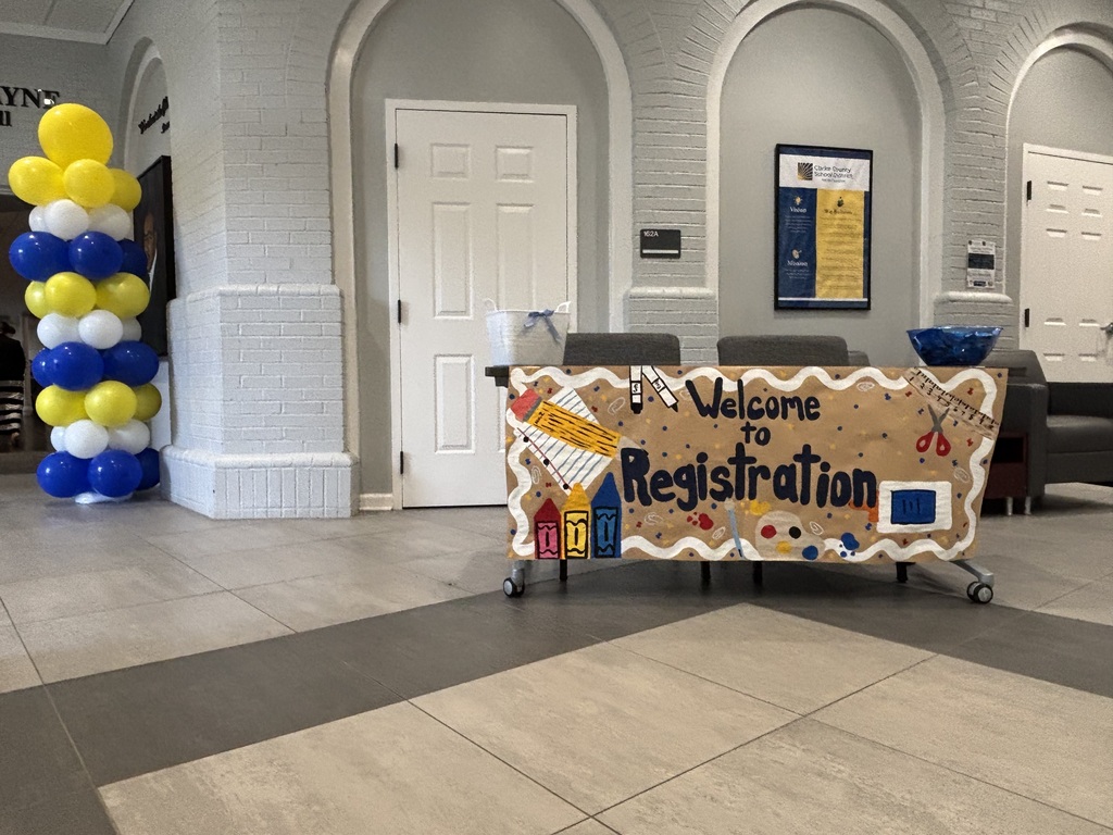 District Office lobby with registration table