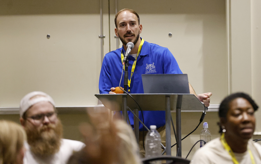 Clarke Middle teacher presenting during session