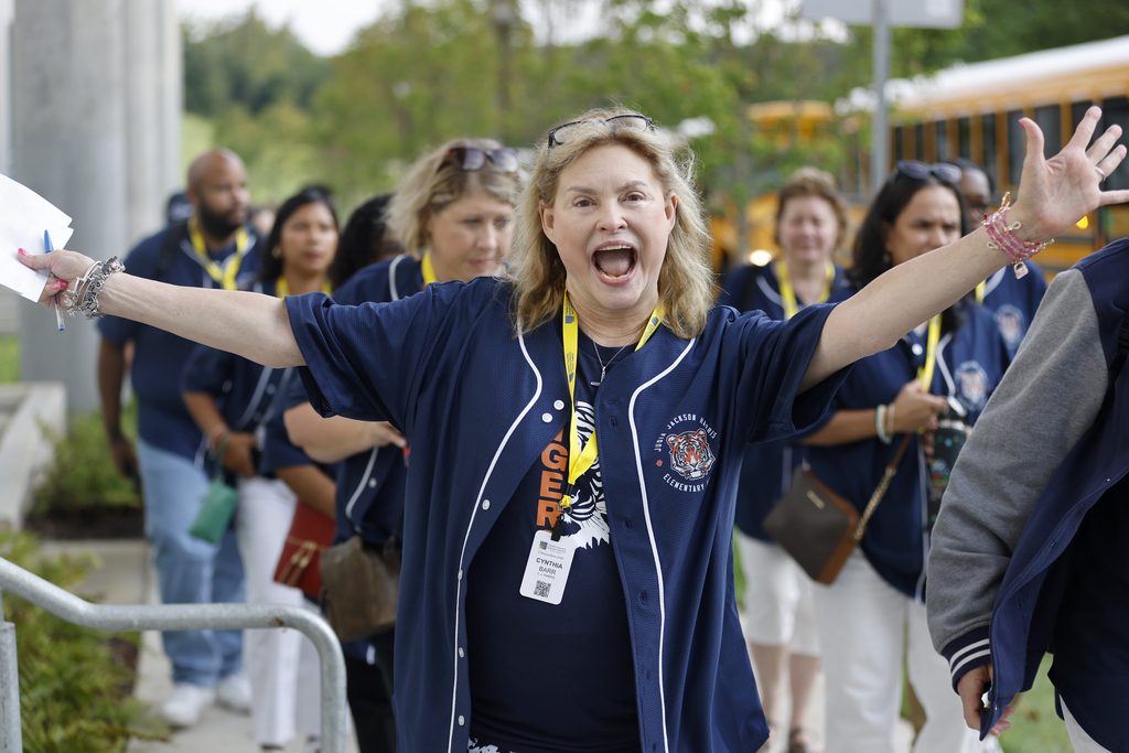 J.J. Harris Elementary teacher showing excitement