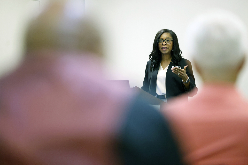 Superintendent speaking during community meeting