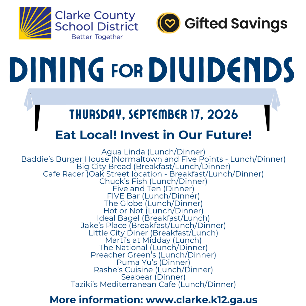 Dining for Dividends returns tomorrow, September 17! Visit one of 19 participating local restaurants, and a percentage of your purchase will support Gifted Savings at CCSD.