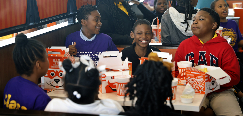 Students talking and laughing